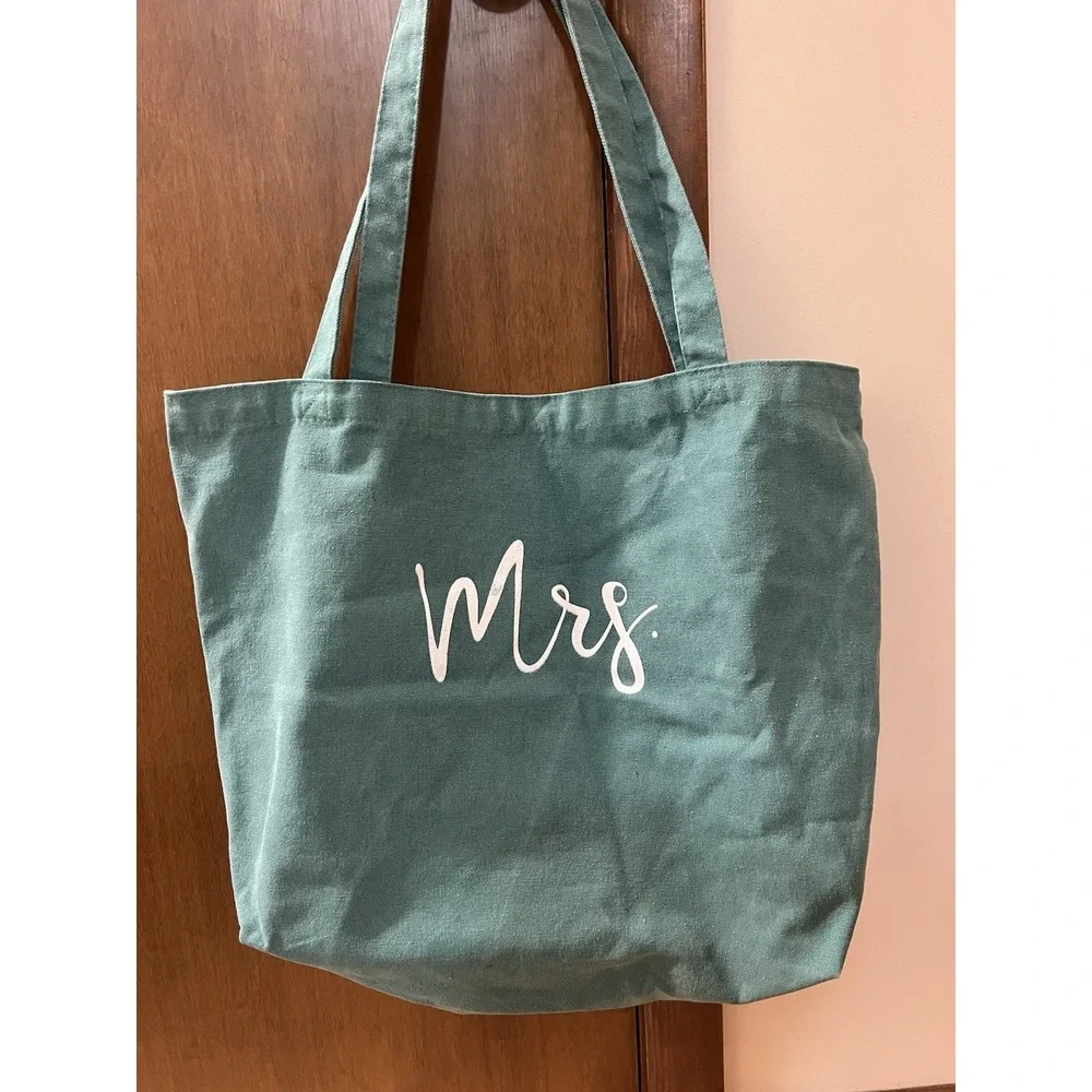 Mrs. Teal‎ Wedding Large Canvas Tote Bag Carry All Grocery Reusable
